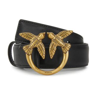 Pinko Pinko, Accessoires, Dames, Zwart, S, Love Birds leren riem 3 cm