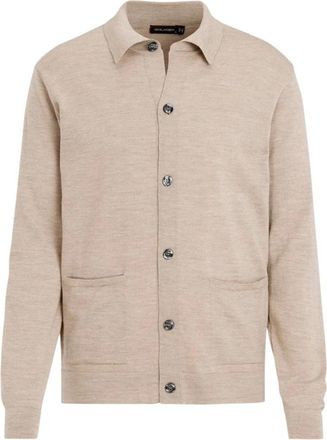 Oscar Jacobson Cardigan van Extra Fijne Merinowol - Heren - Zomerjassen - Beige - XL - Wol - Jassen