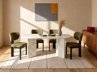 Vente-Unique Set di 2 sedie in tessuto boucl&eacute; e legno di hevea nero - Kaki - WILANA