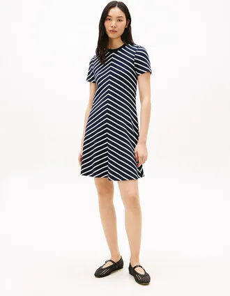 Tommy Hilfiger Womens Chevron Stripe Interlock Dress - Navy - XXL