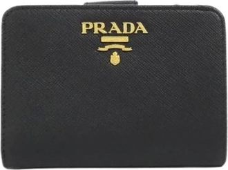 Prada Pre-owned Wallets, male, Black, Size: ONE SIZE Pre-owned Saffiano Metal Oro Wallet