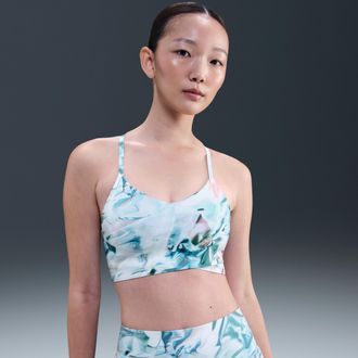 Nike Womens Indy Artist Collection Light-Support Padded Wrap Sports Bra in Blue | HQ3954-423