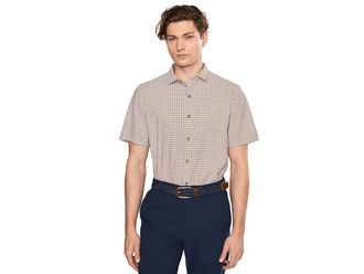 Johnston & Murphy XC+ Motion Short Sleeve Print Knit Shirt Mens Clothing Orange Quad Grid Print Shirt : 3XL, Nylon/Spandex