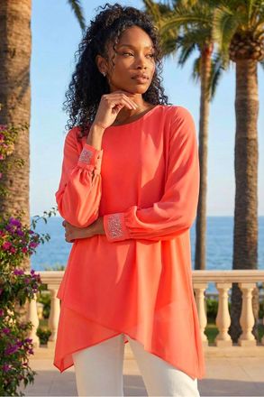 Roman Sparkly Detail Asymmetric Hem Top