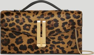 DeMellier The Vancouver Clutch in Leopard-Effect Calf Hair & Black Smooth Leather Clutch