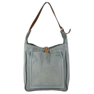 Herm&egrave;s Marwari Blue Canvas Shoulder Bag Tote Bag (Pre-Owned)