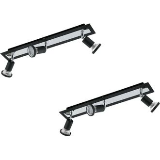 Loops 2 PACK Wall Ceiling 3 Spot Light Colour Black Chrome Shade & Back Plate GU10 5W