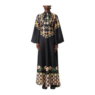 La DoubleJ Kleedjes, Dames, Zwart, S, Gedrukte Maxi Jurk met Lange Mouwen