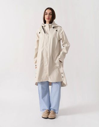 Ilse Jacobsen Womens Ilse Jacobsen Rain Womens A-Line Rubberised Raincoat - Milk Creme 121 - Size: UK16 eu42 us14