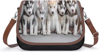 Generic Siberian Husky Puppies Dog Crossbody Bags for Women Shoulder Messenger Bag Purse Handbags