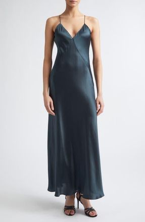 Eleventy Silk Slipdress in 178 Dark Jade at Nordstrom, Size 40