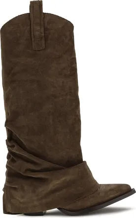 R13 Womens Cowboy Boots Suede Brown Calf Leather