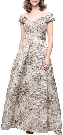 Alex Evenings Off the Shoulder Floral Jacquard Ballgown in Taupe Multi at Nordstrom, Size 10