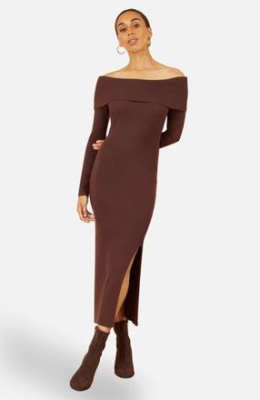 Yumi Bardot Knitted Fitted Midi Dress in Brown at Nordstrom, Size Medium