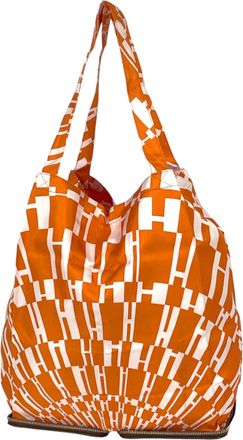 Herm&egrave;s Brown Orange Leather Silk Eco-Bag Tote Bag (Pre-Owned)