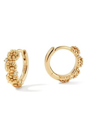 Made by Mary Cubic Zirconia Birthstone Flower Huggie Hoop Earrings in Gold October at Nordstrom