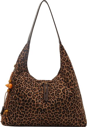Generic Faux Suede Handbag Large Capacity Tote Bag Bag for Women(Leopard Print) (style1)
