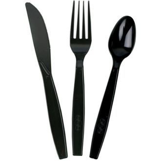 OEM Juego De 300 Cubiertos De Pl&aacute;stico Reutilizables, 100 Tenedores, Cuchillos Y Cucharas, Ideal Para Vacaciones, Reuniones Familiares Y Acampadas (negro)