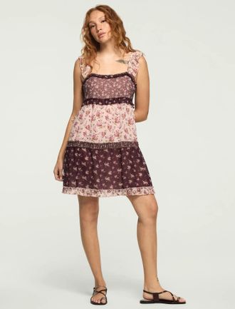 Lucky Brand Womens Print Mix Ruffle Mini Dress