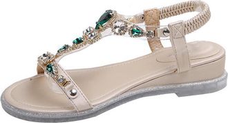 Yarnow Bohemia Style Flat Heel Sandals for Women Rhinestone Decor Breathable Summer Footwear Casual Female Shoes for Walking and Outdoor Use