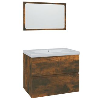 vidaXL Set De Muebles De Ba&ntilde;o Madera Contrachapada Color Roble Ahumado Vidaxl