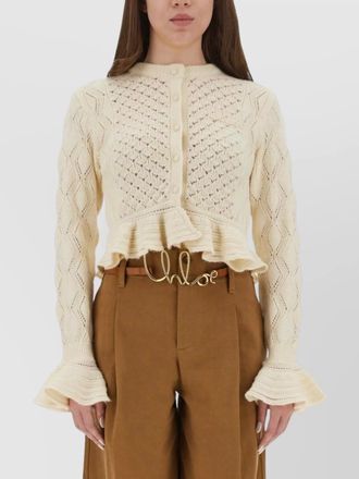 Chlo&eacute; textured knit cropped cardigan ruffles