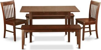 East West Furniture 5 Pc Kitchen Table with bench set - Table plus 2 Kitchen Chairs and 2 Benches