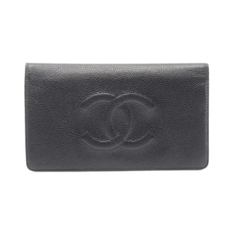 Chanel Pre-owned Wallets, female, Black, Size: ONE SIZE Pre-owned Coco Mark Grained Calfskin Long Bifold Wallet