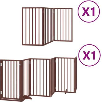 vidaXL Puerta de perros plegable 9 paneles madera álamo marrón 450 cm vidaXL