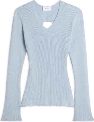Axel Arigato Tube Rib-Knit Wrap Top - Dames - V-hals truien - Blauw - L - Katoen - Truien & Vesten