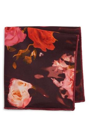 Clifton Wilson Floral Cotton Pocket Square in Burgundy at Nordstrom