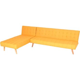 Hhg Divano letto angolare con penisola sof&agrave; reclinabile HHG 784 legno tessuto giallo