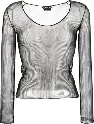 Tom Ford sheer ribbed jersey top - women - Polyamide/Silk - M - Black