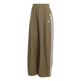 adidas (WMNS) adidas Checks Loose Pants Asia SIzing Olive Strata Wonder Beige Aurora Coffee LE8308