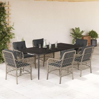 vidaXL Set Comedor Jard&iacute;n 7 Pzas Y Cojines Rat&aacute;n Sint&eacute;tico Gris Claro Vidaxl
