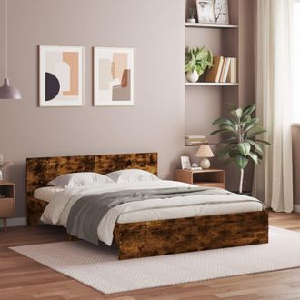 vidaXL Vidaxl - Estructura De Cama Cabecero Y Luces Led Roble Ahumado 160x200cm