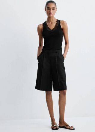 Mango Top lyocell pizzo nero - Donna - XXS - MANGO