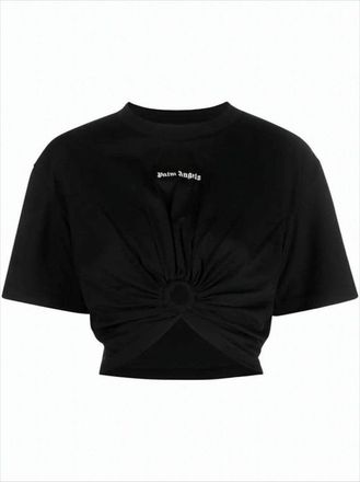 Palm Angels Cropped Black Cotton Top With Front Twist Detail