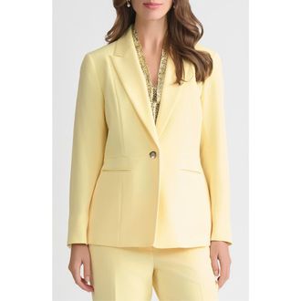 Kasper Peak Lapel Stretch Crepe Peplum Blazer in Pale Yellow at Nordstrom, Size 12