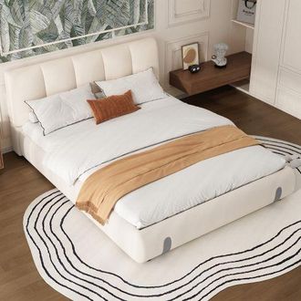 Matteo Upholstered bed, For adults & teenagers, 4ft6 double bed 135&times;190cm, Durable & Sturdy, Soft headboard, MDF + Velvet + Plywood, White