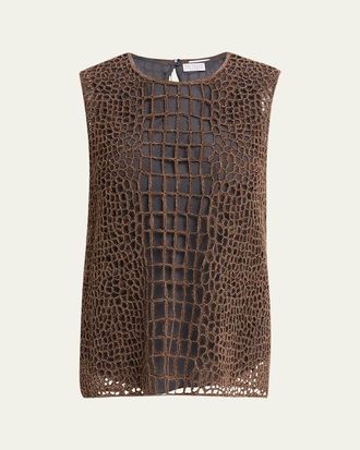 Brunello Cucinelli Monili Croc-Effect Sleeveless Top