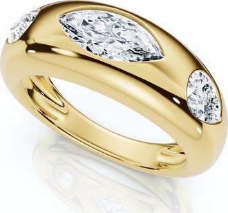 Pompeii3 1 1/10Ct Sloan Flush Set Marquise Diamond Dome Band 14k Gold Lab Grown