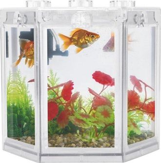 OEM Acuario Peque&ntilde;o Hexagonal Super Impossible, Mini Acuario Port&aacute;til Para Decoraci&oacute;n De Oficina, Pl&aacute;stico, 12 X 11,5 X 11 Cm (transparente)