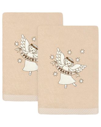 Linum Home Textiles Set Of 2 Christmas Angel Embroidered Luxury Turkish Cotton Hand Towels