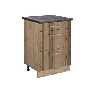 Vicco Mueble Bajo De Cocina R-line, Roble Artesanal, 60 Cm Con Cajones, Et Antracita