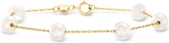 Ross-Simons 6.5-7mm Cultured Pearl Station Bracelet in 14kt Yellow Gold