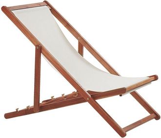 Beliani Beliani - Tumbona De Jard&iacute;n De Madera De Acacia Oscura Blanco Crema Con 2 Telas A Elegir Reclinable Plegable Anzio