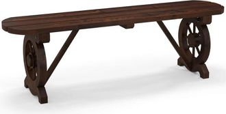 Costway Costway - Banco Jardin Exterior De 2 Plazas, Banco Madera Carbonizada Abeto Con Base De Ruedas De Carro, Banco Jardin Patio Terraza Porche, Carga 322 