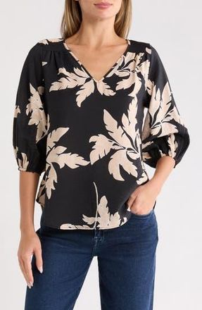 Renee C Floral V-Neck Keyhole Top in Black at Nordstrom Rack, Size Small