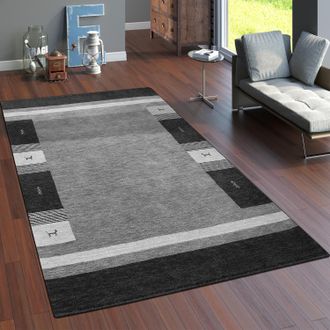 Paco Home Paco Home Alfombra Salon De Habitacion Pelo Corto Motivo Etnica Dibujo Geometrico A Mano 120x170 Cm, Gris